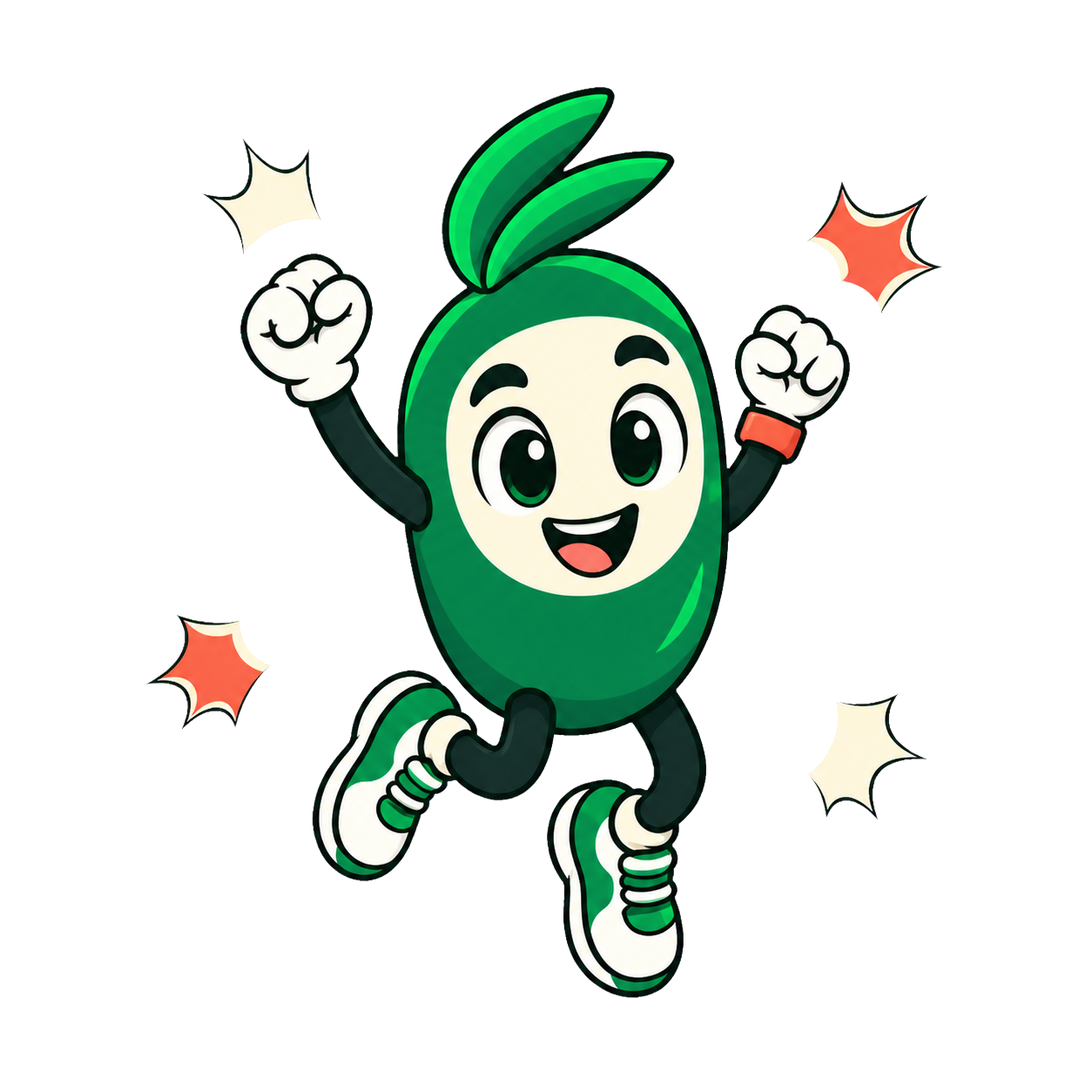 Fitineary's mascot celebrating with both hands raised.